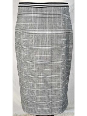 Banana Republic Plaid Pencil Skirt Gray Black White Classic Work Suit
